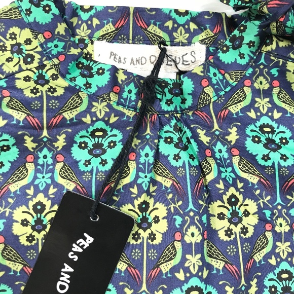 PEAS AND QUEUES GIRLS FLORAL SHIRT GREEN"NWT" TIE - Picture 2 of 3